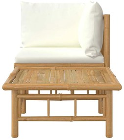 2 pcs conjunto lounge de jardim bambu c/ almofadões branco nata
