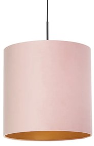 Candeeiro de suspensão com abajur de veludo rosa com ouro 40 cm - Combi Country / Rústico