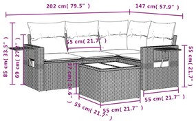 5 pcs conjunto sofás p/ jardim c/ almofadões vime PE castanho