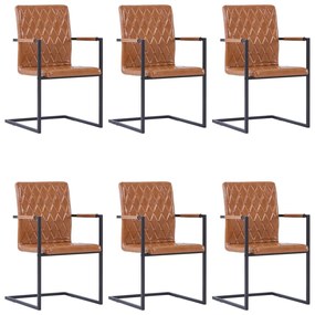Cadeiras de jantar cantilever 6 pcs couro artificial conhaque