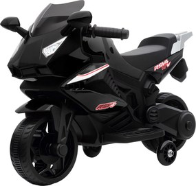 Moto elétrica para crianças 18-36 meses, moto a bateria de 6 V com efeitos luminosos e sonoros, rodas de treino, 75 x 36 x 49 cm, preta