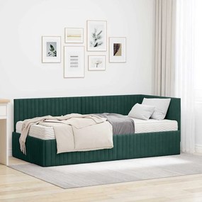 vidaXL Estrutura de Cama de Canto com Colchão 2 pcs Verde Veludo