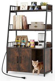 Caixa de areia para gatos com prateleiras de armazenamento, grande banheiro oculto para gatos com arranhador, nogueira + preto