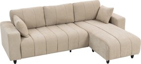 HOMCOM Sofá Chaise Longue Reversível de 3 Lugares com 2 Almofadas, Tecido Efeito Linho, Estrutura em Aço, 242x156x87 cm, Bege | Aosom Portugal