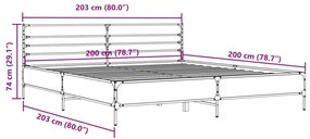 Estrutura de cama 200x200 cm derivados madeira/metal