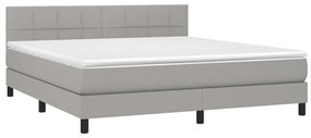 Cama box spring c/ colchão e LED 160x200 cm tecido cinza-claro