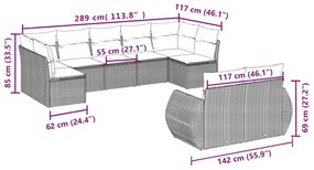9 pcs conjunto de sofás p/ jardim c/ almofadões vime PE preto