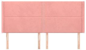 Cabeceira cama c/ abas veludo 183x16x118/128 cm rosa