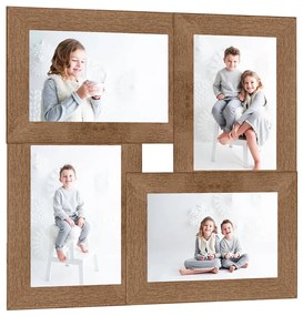 Moldura para 4x(13x18 cm) fotografias MDF castanho-claro