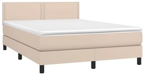 Cama box spring c/colchão/LED 140x190cm couro artif. cappuccino