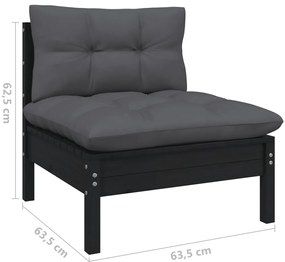 5 pcs conjunto lounge de jardim c/ almofadões pinho preto