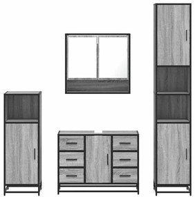 4 pcs Conjunto móveis casa de banho madeira proc. cinza sonoma