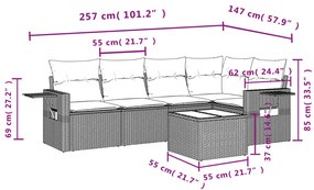 6 pcs conjunto sofás de jardim c/ almofadões vime PE preto