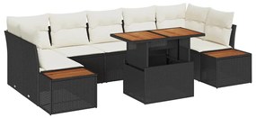 Conjunto de Jantar de Jardim de 8 Peças com Almofadas em Rattan Preto