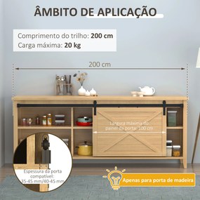 Ferragens para Porta Corredeira 200cm (MÓVEL NÃO INCLUIDO) Kit de Acessórios para Porta Corredeira de Madeira com 2 Trilhos de Aço Carga Máxima 20 kg