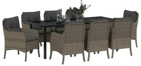 Conjunto de Jantar de Jardim de 9 Peças com Almofadas Cinza Vime Sinté