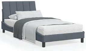 vidaXL Cama com colchão 100x200 cm veludo cinzento-escuro