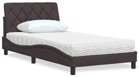 vidaXL Cama com colchão 100x200 cm tecido castanho-escuro