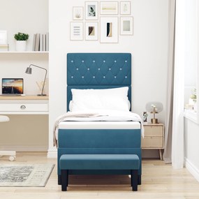 Cama Box Spring com Colchão e Banco Azul Escuro 80x200 cm Veludo