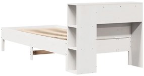 Cama com estante sem colchão 75x190 cm pinho maciço branco