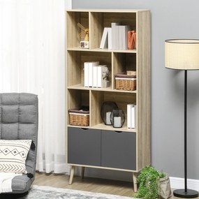 Estante, armário de arrumação com 6 prateleiras, 80 x 35 x 180 cm, em tom natural e cinzento escuro