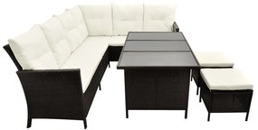 4 pcs conjunto lounge jardim c/ almofadões vime PE castanho