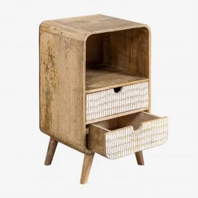 Mesa De Cabeceira Em Madeira De Manga Yulara Natural - Branco & 2 Gavetas - Sklum