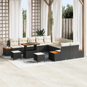 Conjunto de Sofá de Jardim vidaXL de 13 Peças com Almofadas Preto Ratt