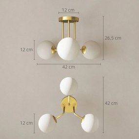 Candeeiro de teto LED de 25 W, luminária de teto com 3 luzes e casquilhos G9, abajur esférico, 42 x 42 x 26,5 cm, dourado