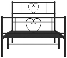 Estrutura de cama com cabeceira e pés 75x190 cm metal preto