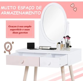 Cômoda com Espelho com 2 Gavetas 69x49x136 cm Branco e Rosa