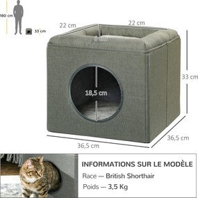 Casinha para gatos de 2 andares com almofada macia de pelúcia - 36,5 x 36,5 x 33 cm cinzenta