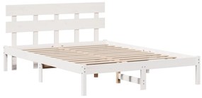 Estrado de Cama com Cabeceira Branca 140x200 cm Madeira Maciça de Pinh