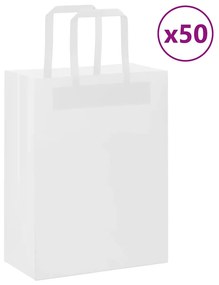 vidaXL Sacos de papel 50 unid com alças branco 21x11x28 cm