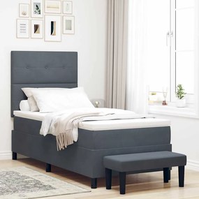 vidaXL Cama Box Spring com Colchão e Banco Cinza Escuro 90x200 cm Veludo