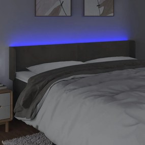 Cabeceira cama c/ luzes LED veludo 203x16x78/88cm cinza-escuro