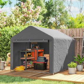 Abrigo de Jardim para Bicicletas com Estrutura de Metal Galvanizado Porta com Fecho Impermeável Anti-UV 2,4x2x2 m Cinzento