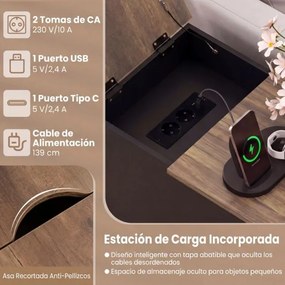 Conjunto de 2 mesas cabeçeira, mesas apoio 35 x 60 x 62 cm com estação de carregamento e armazenamento, gaveta, estante ajustável e bandeja removível,