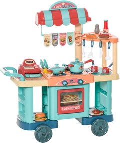 HOMCOM Cozinha Criança de 3 a 6 Anos com Rodas Caixa Registradora e 50 Acessórios 79,5x33x90,5 cm Multicolor | Aosom Portugal