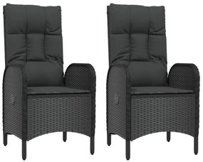 5 pcs conjunto de jantar p/ jardim c/ almofadões vime PE preto