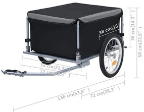 Reboque de carga para bicicleta 65 kg preto e cinzento