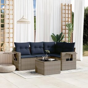 vidaXL 5 pcs conjunto sofás p/ jardim c/ almofadões vime PE cinzento
