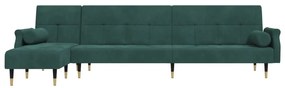 Sofá-cama em forma de L 271x140x70 cm veludo verde-escuro