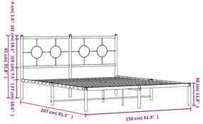 Estrutura de cama em metal com cabeceira 150x200 cm preto