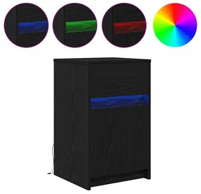 Criado-mudo LED Carvalho preto 38 x 34 x 61 cm Aglomerado