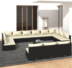 vidaXL 14 pcs conjunto lounge de jardim c/ almofadões vime PE preto
