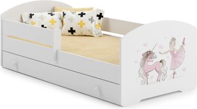 Cama infantil branca Luk unicórnio e princesa 140x70 com gaveta - colchão e estrado incluído