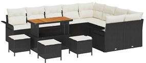 Conjunto de Sofás de Jardim vidaXL de 13 peças com Almofadas Preto Rat