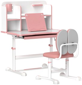 AIYAPLAY Conjunto de Secretária e Cadeira para Crianças Secretária Infantil Altura Ajustável 80x55x107,5 cm Rosa | Aosom Portugal