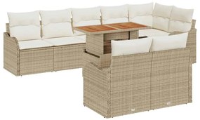 Conjunto de Sofá de Jardim vidaXL 9 Peças com Almofadas Bege Rattan Poliéster